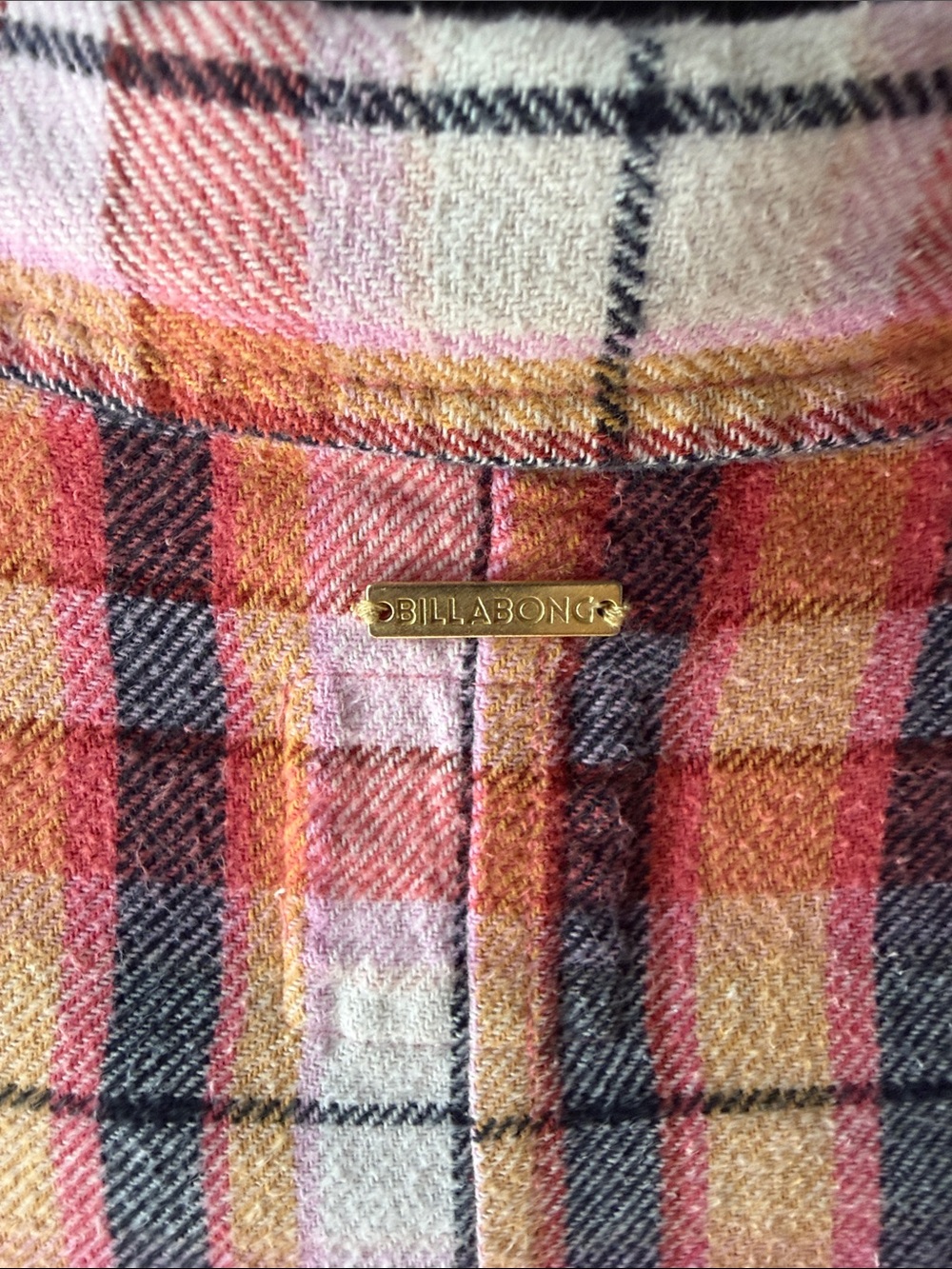Billabong Pink Yellow Plaid Button-Down Shirt - Picture 7 of 8